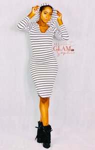 BLACK & WHITE HOODIE STRIPE DRESS