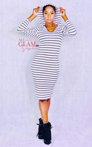 BLACK & WHITE HOODIE STRIPE DRESS