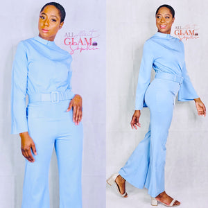 Flare Leg Belted Jumpsuit