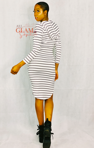 BLACK & WHITE HOODIE STRIPE DRESS