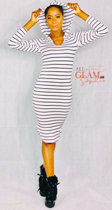 BLACK & WHITE HOODIE STRIPE DRESS