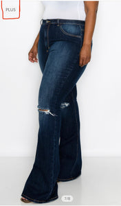 KNEE CUT FLARE BOTTOM JEANS (PLUS SIZE)