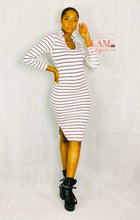 Load image into Gallery viewer, BLACK &amp; WHITE HOODIE STRIPE DRESS