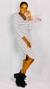 BLACK & WHITE HOODIE STRIPE DRESS