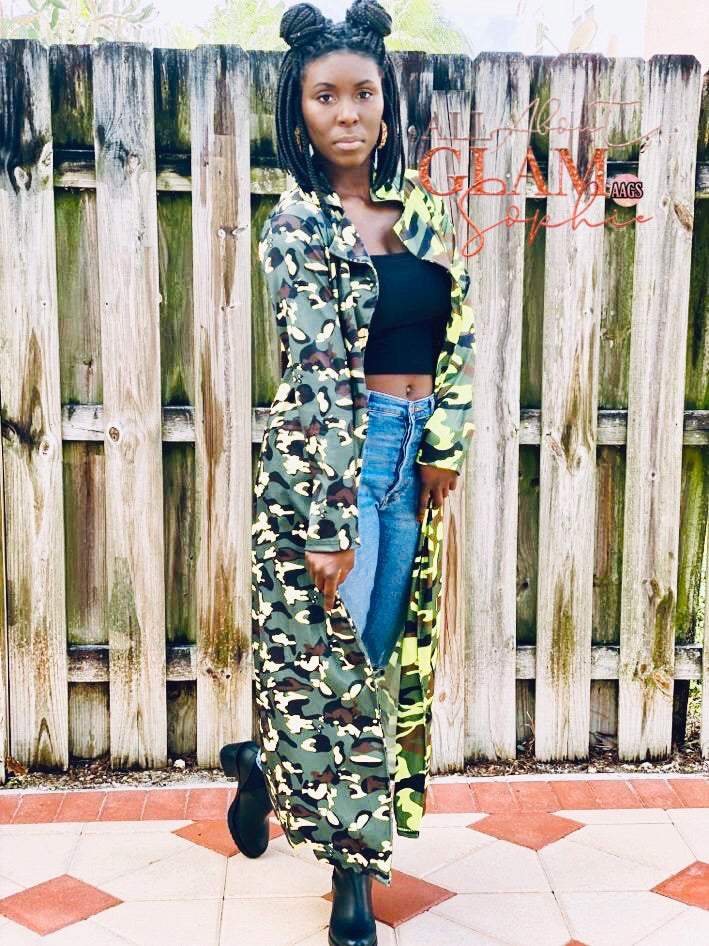 Camouflage Long Sleeve Green Coat