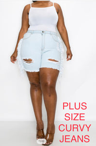 PLUS SIZE DISTRESSED TASSEL SHORTS