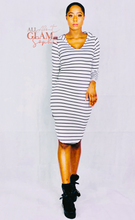 Load image into Gallery viewer, BLACK &amp; WHITE HOODIE STRIPE DRESS