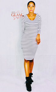 BLACK & WHITE HOODIE STRIPE DRESS