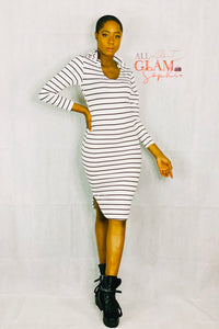 BLACK & WHITE HOODIE STRIPE DRESS