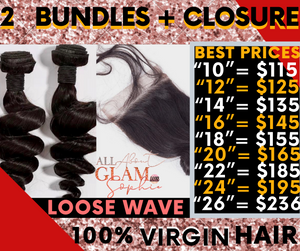 2 BUNDLES/ 1 CLOSURE DEAL(LOOSE WAVE VIRGIN HAIR)