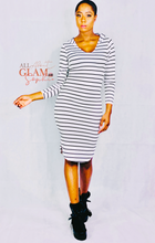 Load image into Gallery viewer, BLACK &amp; WHITE HOODIE STRIPE DRESS