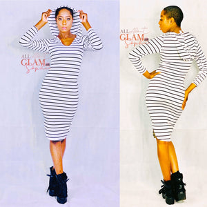 BLACK & WHITE HOODIE STRIPE DRESS