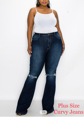 KNEE CUT FLARE BOTTOM JEANS (PLUS SIZE)