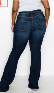 KNEE CUT FLARE BOTTOM JEANS (PLUS SIZE)