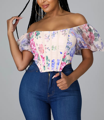 FLORAL CORSET CROP TOP