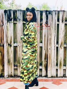 Camouflage Long Sleeve Green Coat