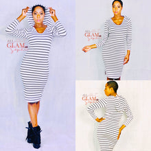 Load image into Gallery viewer, BLACK &amp; WHITE HOODIE STRIPE DRESS