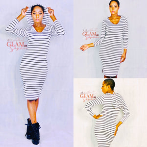 BLACK & WHITE HOODIE STRIPE DRESS