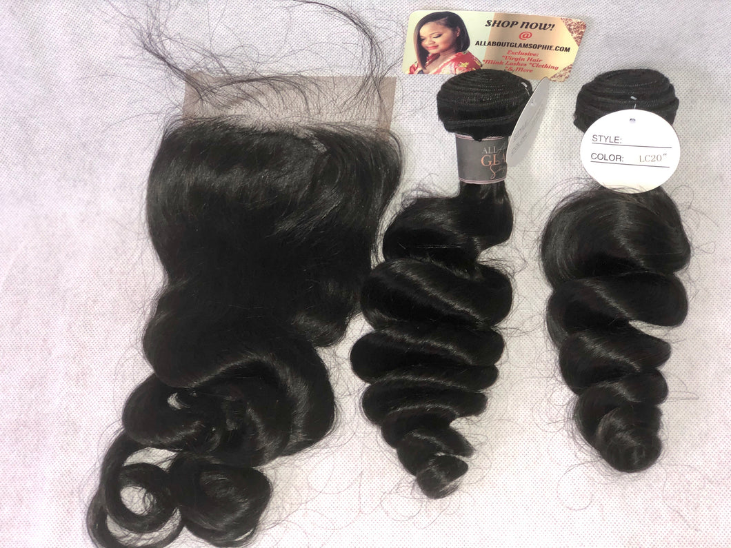 2 BUNDLES/ 1 CLOSURE DEAL(LOOSE WAVE VIRGIN HAIR)