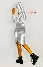 Load image into Gallery viewer, BLACK &amp; WHITE HOODIE STRIPE DRESS