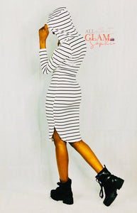 BLACK & WHITE HOODIE STRIPE DRESS