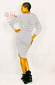 BLACK & WHITE HOODIE STRIPE DRESS