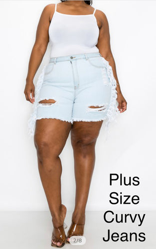 PLUS SIZE DISTRESSED TASSEL SHORTS