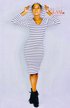 Load image into Gallery viewer, BLACK &amp; WHITE HOODIE STRIPE DRESS