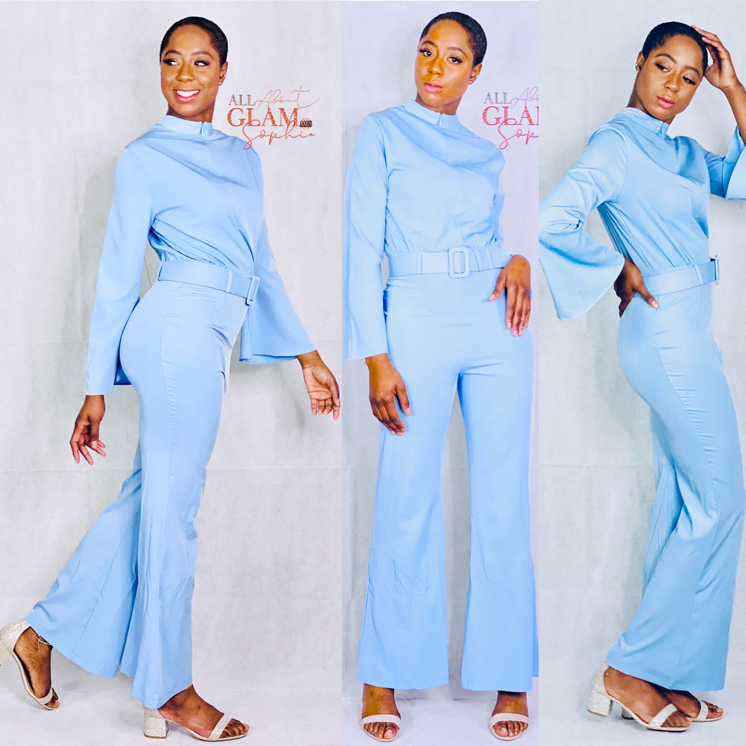 Flare Leg Belted Jumpsuit