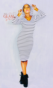 BLACK & WHITE HOODIE STRIPE DRESS