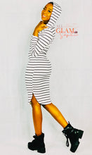 Load image into Gallery viewer, BLACK &amp; WHITE HOODIE STRIPE DRESS